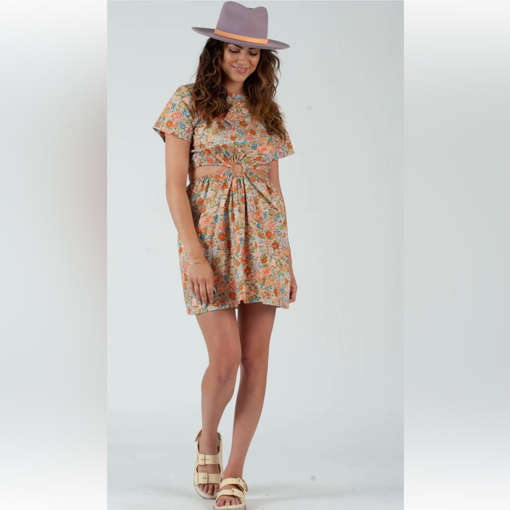 Lucca Carnation Cutout Mini dress orange floral, NWOT Xsmall